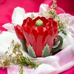 Ceramic Red Poppy Flower Teapot, Gift for Her, Gift for Mom, Tea Party D&eacute;cor, Caf&eacute; D&eacute;cor, Spring Kitchen Decor