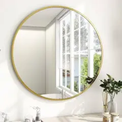 Modern Round Bathroom Wall Mirror with Metal Frame and HD Glass for Bedroom or Hallway
