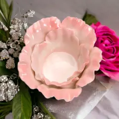 Ceramic Pink Flower Candle Holder, Home D&eacute;cor, Gift for Her, Gift for Mom, Wedding Table Decor, Bathroom D&eacute;cor, Vanity Decor