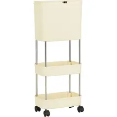 Cream Polypropylene 5-Gallon Wheeled Trash Can with Dual Compartments and Heavy Duty Design