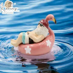 Ceramic Santa Tubing On Flamingo Salt And Pepper Shakers, Home D&eacute;cor, Gift for Him, Gift for Dad, Kitchen D&eacute;cor, Christmas Decor