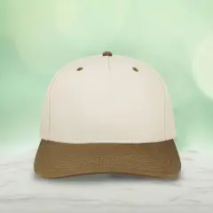 1 Count Heritage Twill Cap Mid Profile Five Panel Cotton with Contrast Eyelets Button Stone/Brown