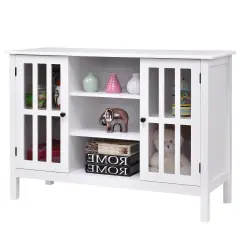 Modern White Sofa Table Cabinet with Glass Panel Doors and Storage Shelves for Living Room