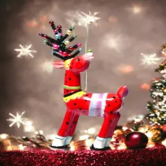 Ceramic Dotted Red Reindeer with Beaded Antlers, Home D&eacute;cor, Gift for Her, Gift for Mom, Kitchen D&eacute;cor, Christmas D&eacute;cor