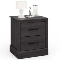 Costway 2 Drawer Nightstand Bedside Table Compact Sofa End Table Dark Grey Oak/Walnut