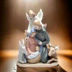 Ceramic Angel With Holy Family Nativity Figurine, Christmas D&eacute;cor, Religious D&eacute;cor, Gift, Church D&eacute;cor, Baptism Gift, Easter D&eacute;cor