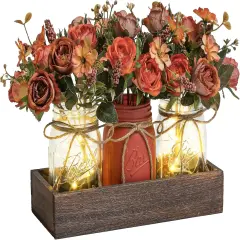 3 Pcs Mason Jar Centerpiece Table Decorations - Orange