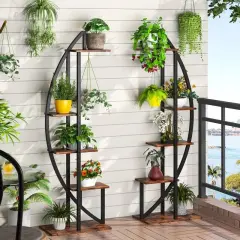 Set of 2 Modern Metal Wood 10-Shelf Plant Stand for Indoor Outdoor Use