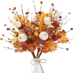 4 Pcs Fall Flowers Fake Maple Leaves Stems Floral
