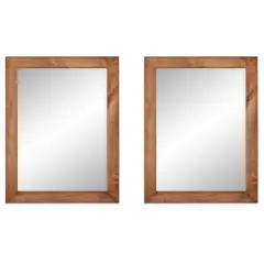 Natural Brown Wood Wall-Mounted Mirror Set with Distressed Frame 2-Piece