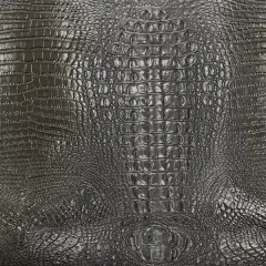 1 Yard 3D Embossed Gator Faux Leather Vinyl Fabric Durable Upholstery Handbags 56" Width Dark Charcoal Gray