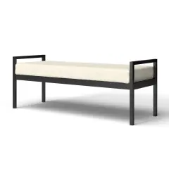 Modern Entryway Bench with Upholstered Cushion and Metal Base
