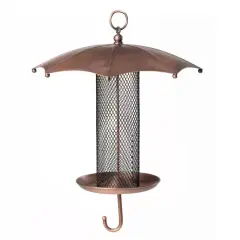 Copper Metal Umbrella Bird Feeder with Mesh Tube 3.5 Cup Capacity
