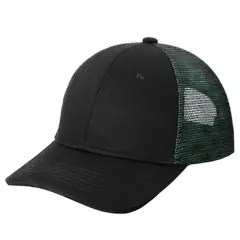 Port Authority&reg; Double Mesh Snapback Sandwich Bill Cap, Structured Mid Profile Hat with Iridescent Mesh Design Black/ Shock Green