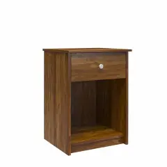 Rustic Brown Oak Bedside Table Nightstand with Drawer and Open Shelf for Bedroom Storage