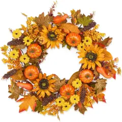 24 Inch Fall Wreaths for Front Door Outside, Pumpkins Thanksgiving Wreath,