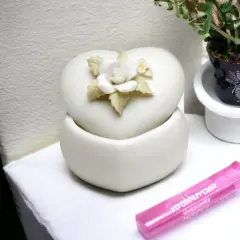 Ceramic Mini Size Heart Shape Jewelry Box with Pink Rose, Home D&eacute;cor, Gift for Her, Mom, Nature Lover Gift, Wedding Gift, Vanity Decor