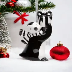 Ceramic Christmas Decor Penguin With Gift Ornament, Home D&eacute;cor, Gift for Her, Gift for Mom, Kitchen D&eacute;cor, Christmas D&eacute;cor