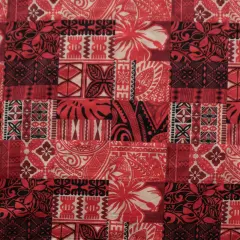 1 Yard Traditional Polynesian Tapa Print Soft Polyester Fabric 60 Inch Width Red