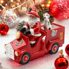 Ceramic Santa On A Firetruck Salt and Pepper Shakers with Box (Set Of 3), Home D&eacute;cor, Gift for Firefighter, Christmas D&eacute;cor