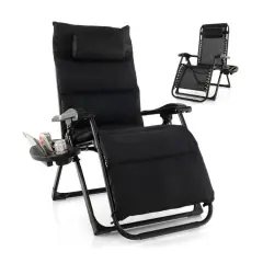Zero Gravity Adjustable Lounge Chair Removable Cushion Cup Holder Tray Black