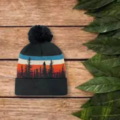 1 Count Grand Recycled Beanie Double Layered Knit with Jacquard Design and Pom Lodgepole/Black