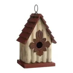 Retro Red Solid Wood Metal A-Frame Birdhouse with Hanging Ring and Easy Clean-out