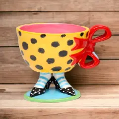 Ceramic Leopard Print Cup With Red Bow On Black Heels, Home D&eacute;cor, Gift for Her, Mom, Friend, or Coworker, Kitchen D&eacute;cor, Office Decor