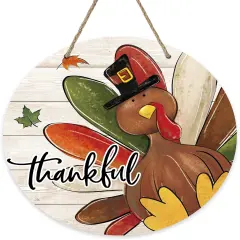 Thanksgiving Thankful Turkey Sign for Front Door Decor