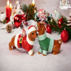 Ceramic Christmas Dachshund Weiner Dog Salt And Pepper Shakers, Home D&eacute;cor, Gift for Her, Gift for Mom, Kitchen D&eacute;cor, Gift for Dog Lover
