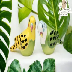 Ceramic Yellow And Green Parakeet Birds Salt & Pepper Shakers, Home D&eacute;cor, Gift for Her, Gift for Mom, Kitchen D&eacute;cor, Birdwatcher Gift