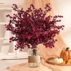10Pcs Babys Breath Silk Artificial Flowers for Fall - Wine Red
