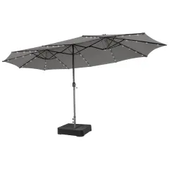 Costway 15Ft Patio Double-Sided Solar LED Market Umbrella Crank Base Beige/Tan/Orange/Burgundy/Gray/Turquoise