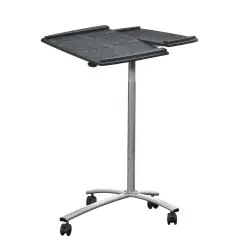 Black Adjustable Laptop Cart Desk with Graphite Top, Steel Frame and Side Panel