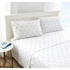 3 Pieces Machine Washable Cotton Percale Sheet Set with Nautical Design Included Pillowcases