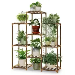 Brown Natural Wood 9-Tier Plant Cage Stand with Durable Joints