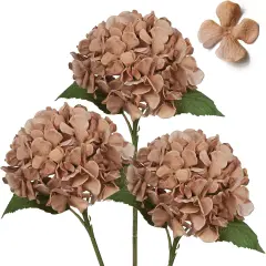 3 Pcs 17" Artificial Dried Touch Hydrangeas Flowers - Pinkish Brown