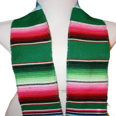 1 Yard Multicolor Mexican Serape Graduation Stole Sash Woven Handmade Fabric with Fringe 5 Inch Width Emerald Green