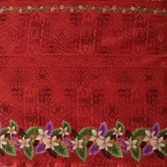 1 Yard Tropical Flowers And Leaves Double Border Peachskin Polyester Fabric For Sewing Apparel And Craft Projects 44/45 Inches Width Red