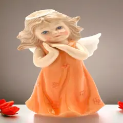 Ceramic Angel in Peach Orange Dress Figurine, Religious D&eacute;cor, Religious Gift, Church D&eacute;cor, Church Gift, Baptism Gift