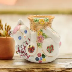 Ceramic Cat Doll Holding Up Mini Planter, Home Decor, Gift for Cat Lover, Gift for Her, Gift for Mom