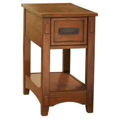 Compact Brown Wood Side End Table with Drawer and Bottom Shelf for Living Room or Bedroom
