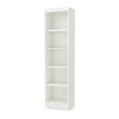 5 Shelf Narrow Bookcase in White Wood Finish with Adjustable Shelves for Home or Office Storage