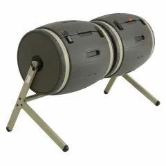 Grey-Brown Powder-Coated Steel 100 Gal Double Bin Rotating Composter