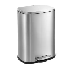 13 Gallon Brushed Stainless Steel Kitchen Trash Can with Step Open Lid Brushed Steel