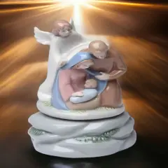 Ceramic Holy Family Nativity Musical Box, Home D&eacute;cor, Religious D&eacute;cor, Religious Gift, Church D&eacute;cor, Baptism Gift