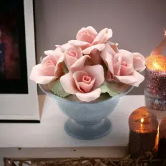 Ceramic Pink Rose Pot Figurine, Home D&eacute;cor, Gift for Her, Gift for Mom, Spring D&eacute;cor, Wedding Decor