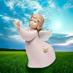 Ceramic Angel with Peace Dove Figurine, Home D&eacute;cor, Religious D&eacute;cor, Religious Gift, Church D&eacute;cor, Baptism Gift