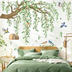 Large Hanging Vine Wall Decals Tree Branch Green Leaf Flower Birds