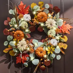 24'' Collapsible Fall Wreath with Lights